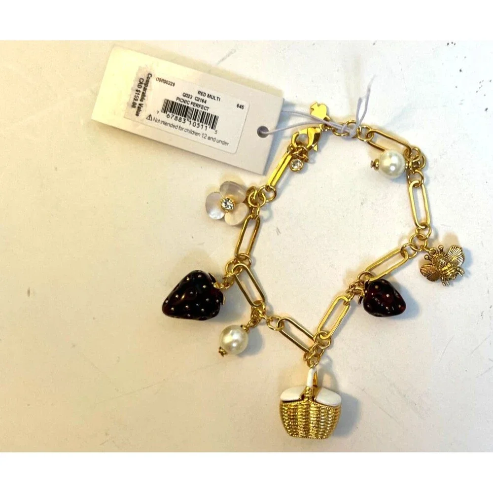 KATE SPADE PRECIOUS SUMMER Bracelet Picnic Strawberries HoneyBees Flowers Pearls - Picture 9 of 14